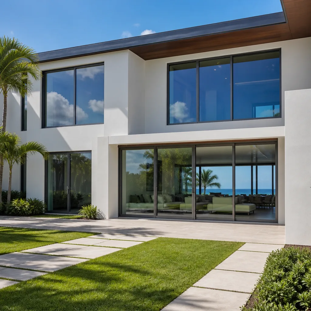 Modern home with large sliding glass patio doors and outdoor view in Naples, FL